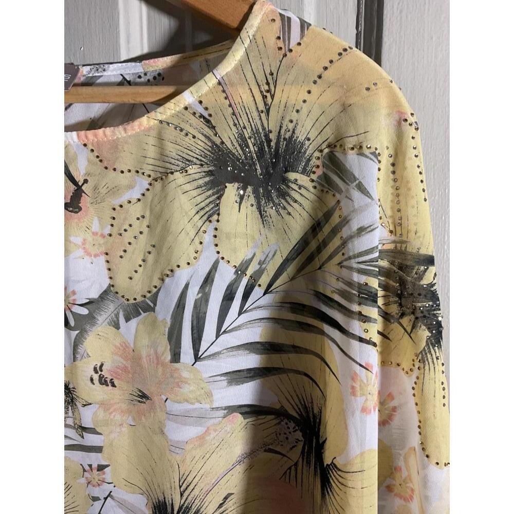 Chico's Floral Tropical Vacation Print Sheer Blouse S/M - Picture 6 of 8